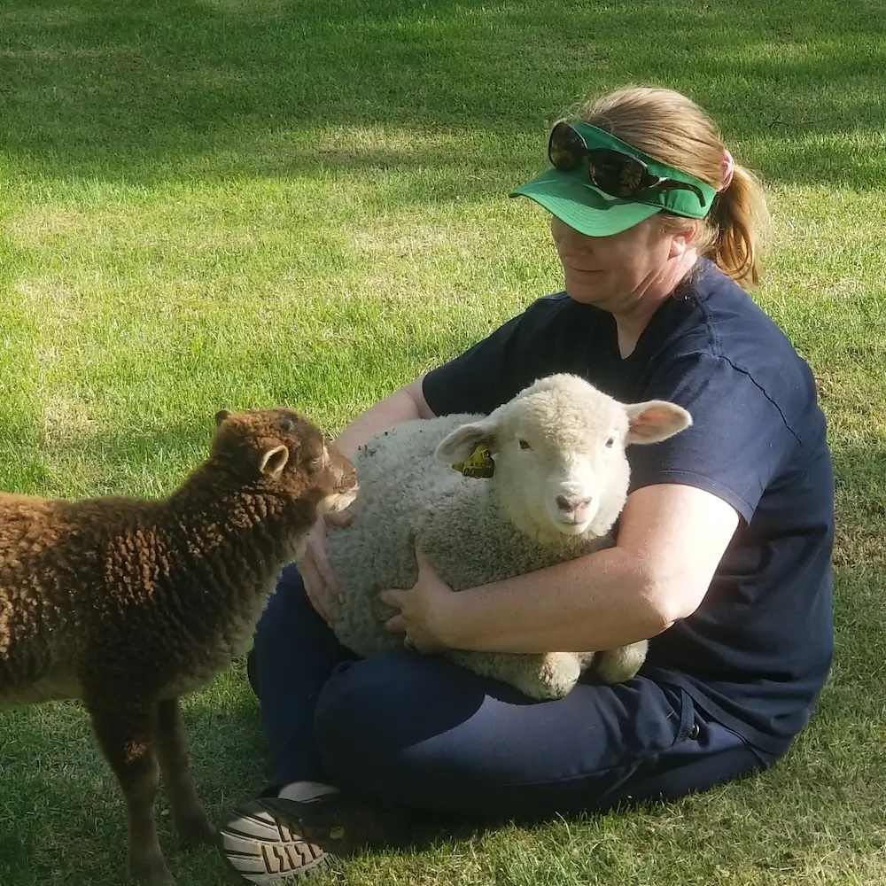 Reimers Micro Farm Owner with her sheep
